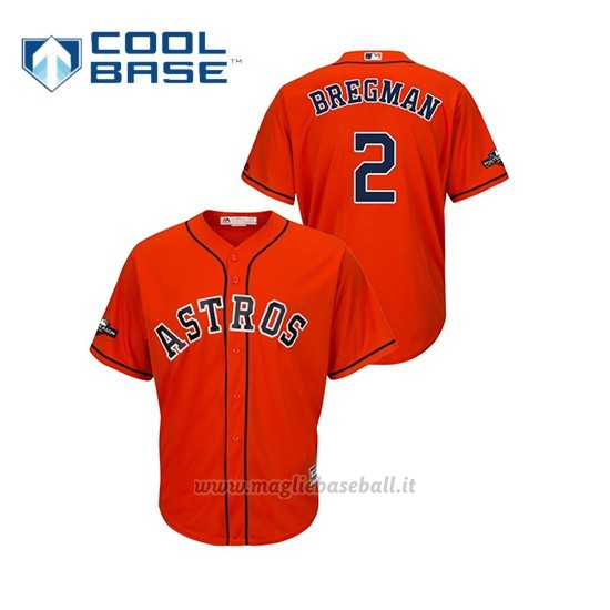 Maglia Baseball Uomo Houston Astros 2 Alex Bregman 2019 Postseason Cool Base Arancione